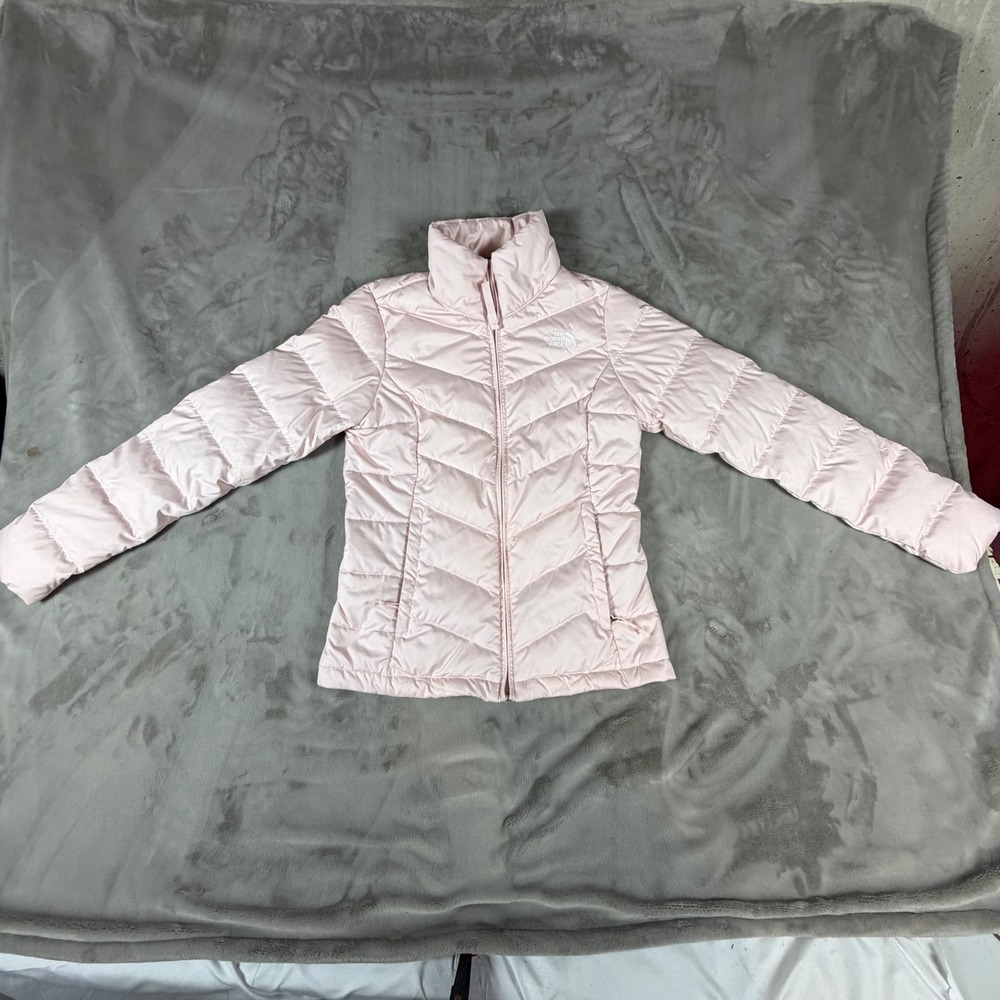 The North Face Womens Puffer Coat Light Pink Chevron Quilted Jacket XS